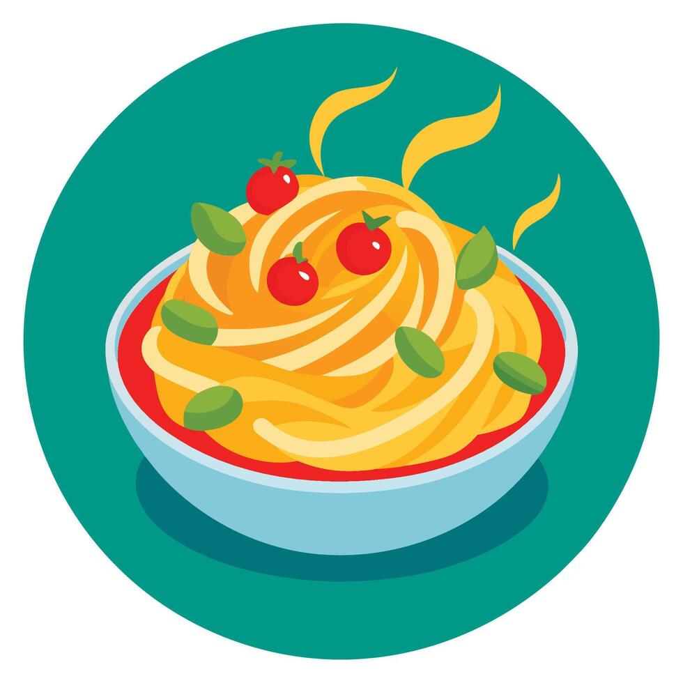 Spaghetti with tomato sauce and cherry tomatoes in a bowl vector