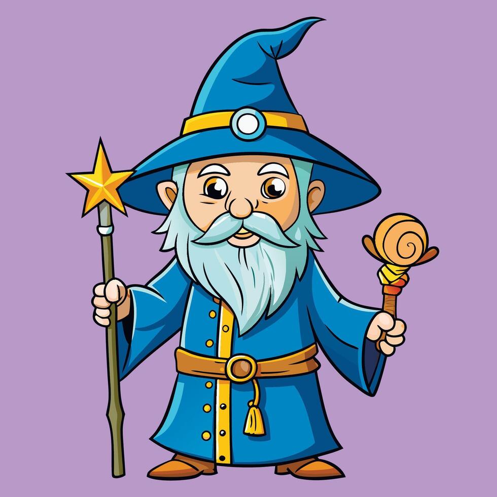Cartoon wizard with staff and wand vector