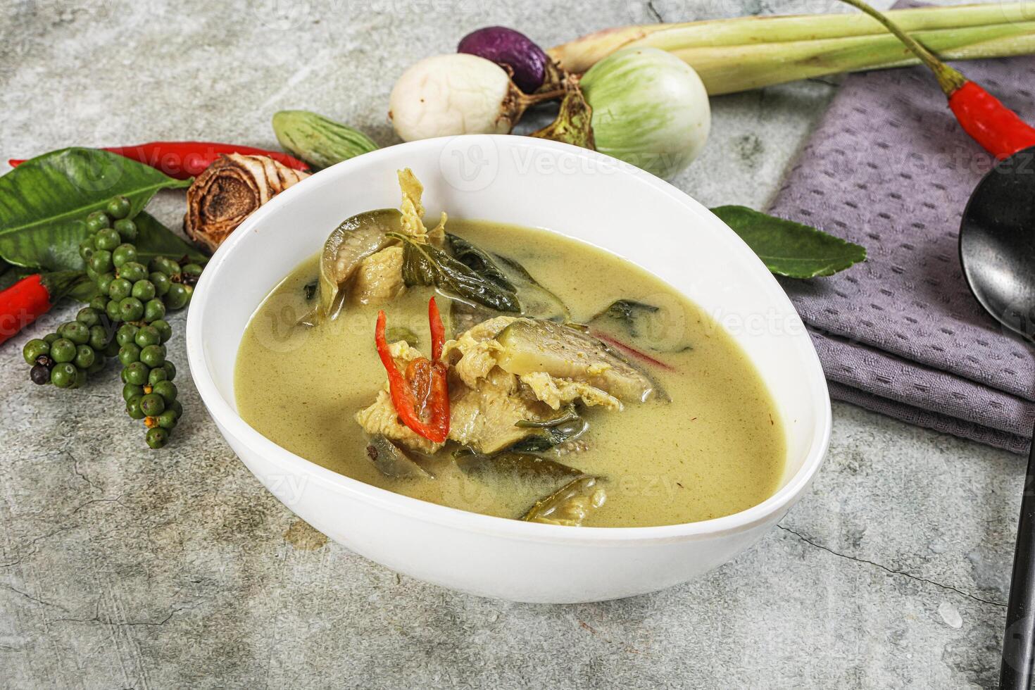 Thai green chicken curry with coconut photo