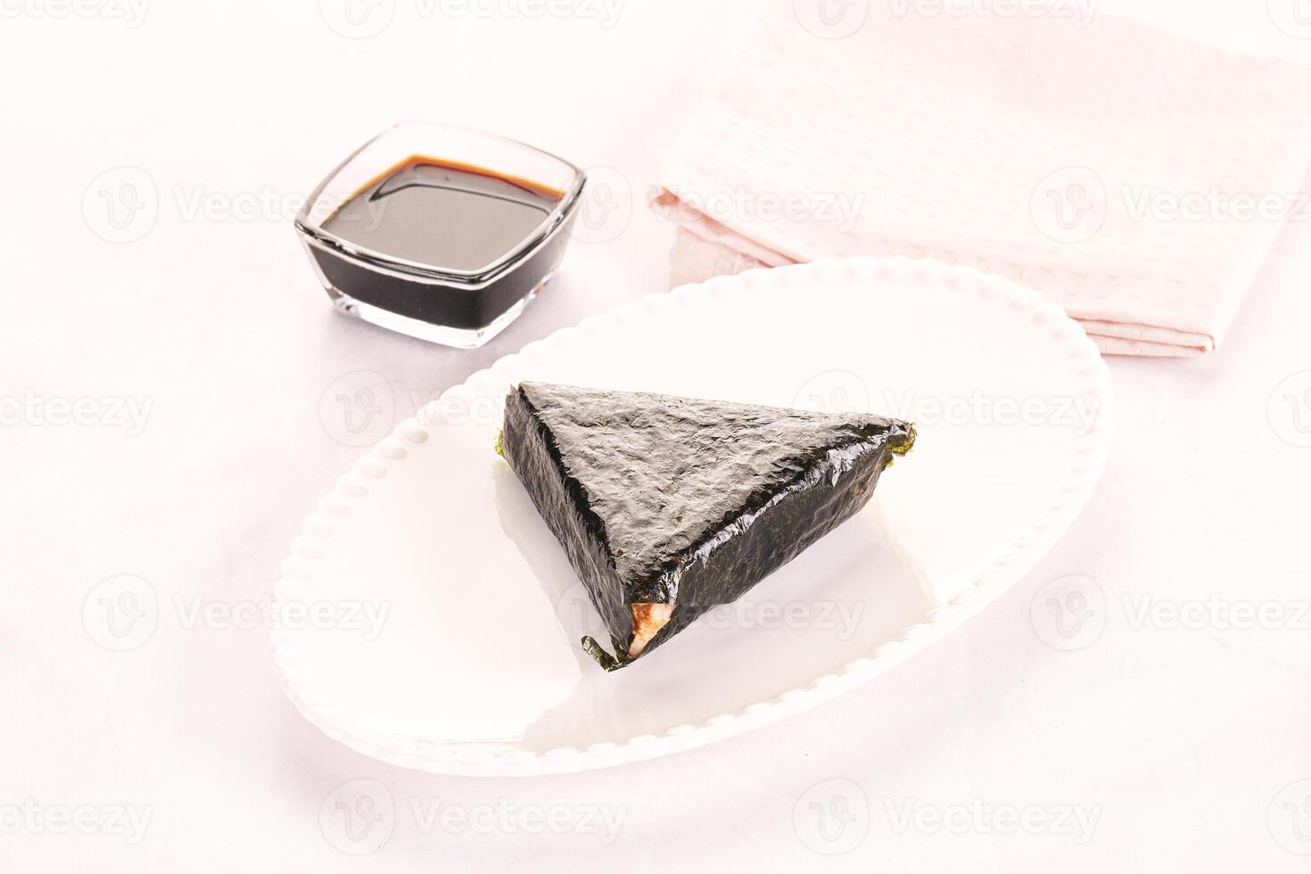 Japanese traditional onigiri with fish photo