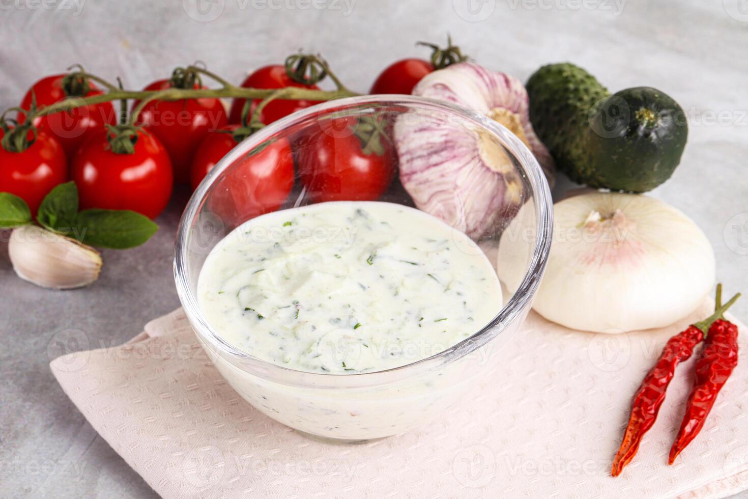 Traditional delicious appetizer greek tzatziki Turkish name cacik photo