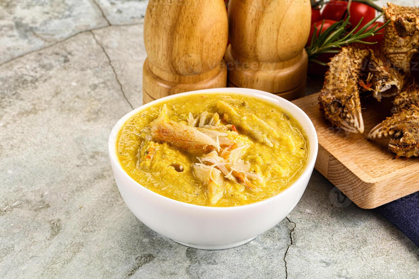 Corn cream soup with crab photo