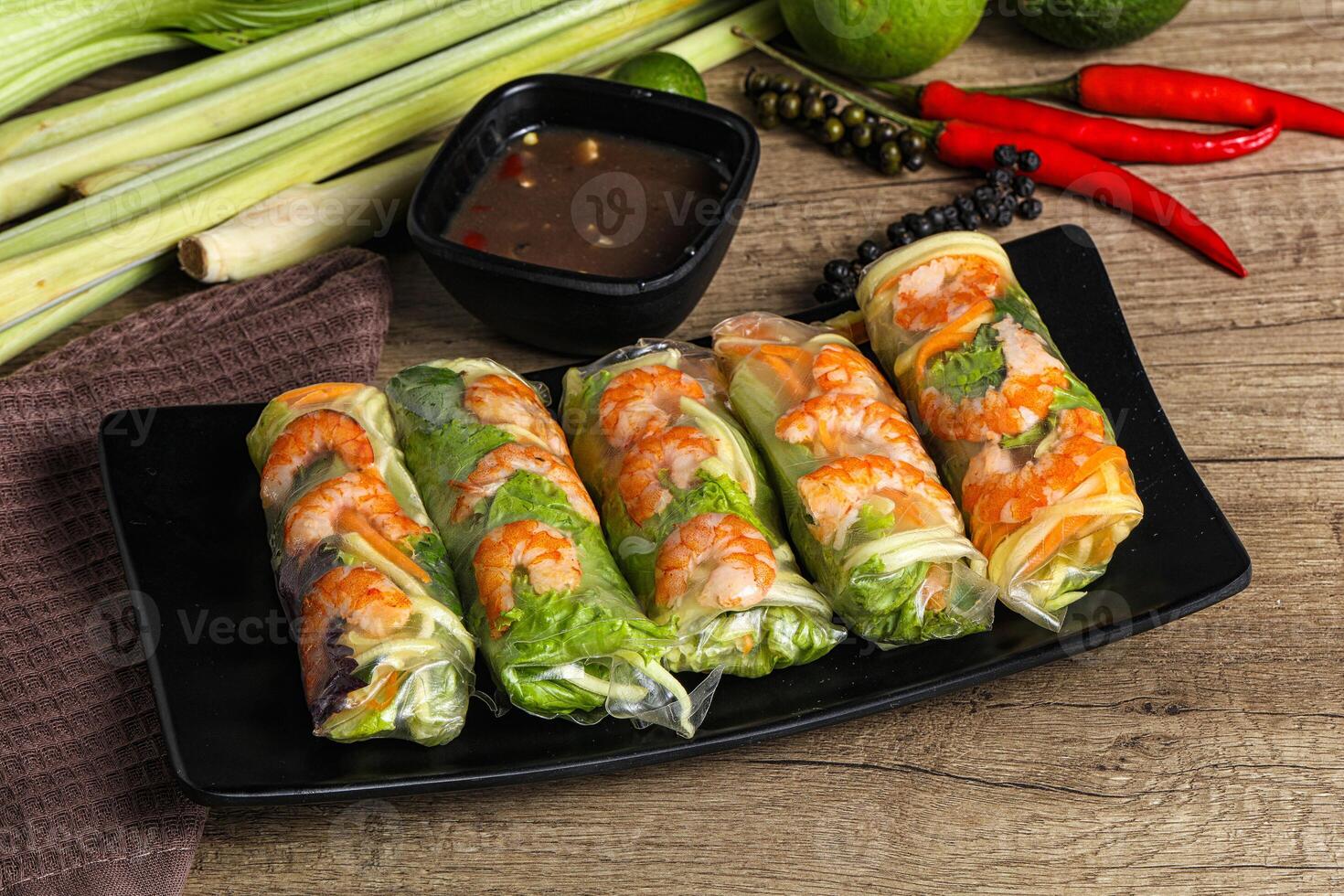 Vietnamese spring roll with prawn and mango photo