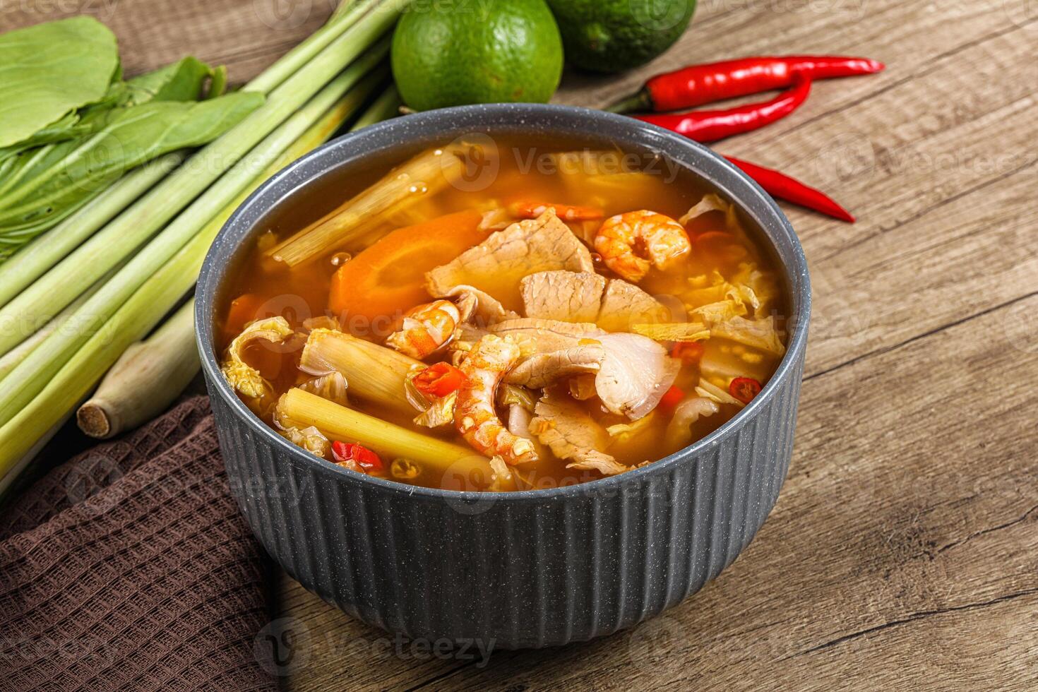 Korean kimchi soup with seafood photo