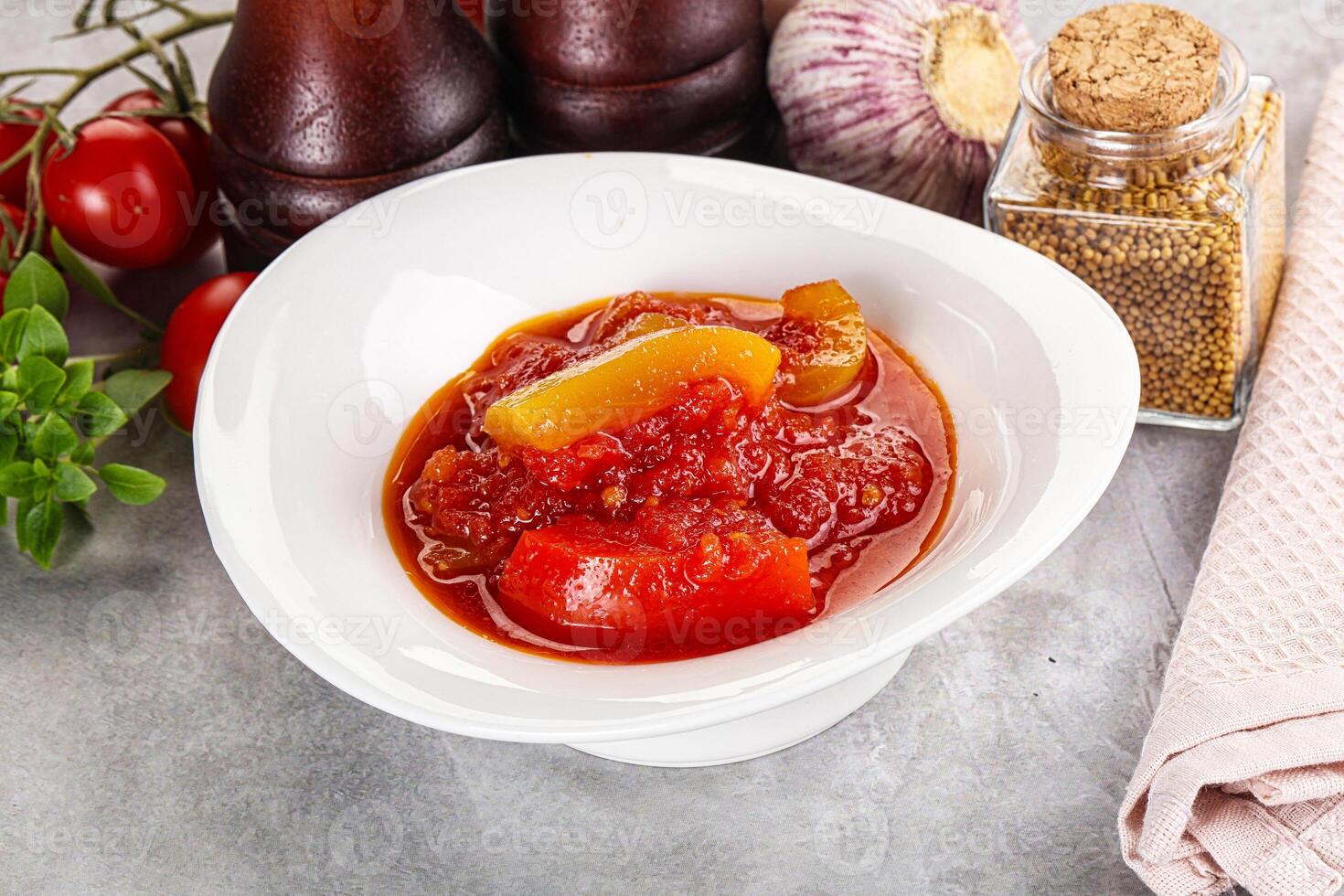 Hungarian lecho with bell pepper photo