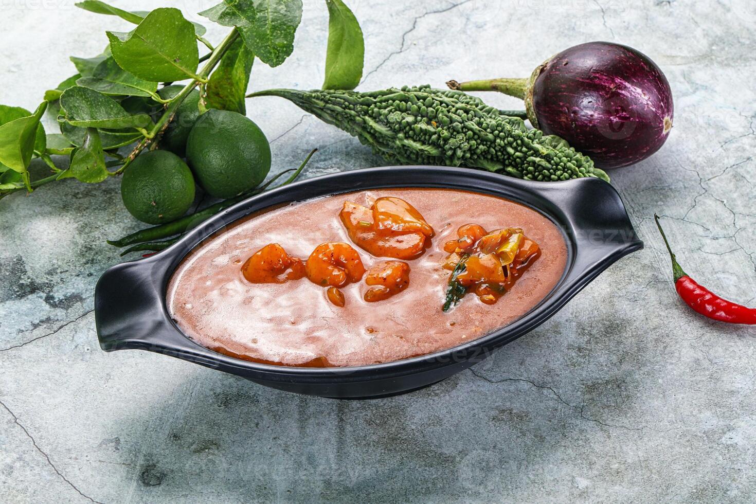 Thai red curry with prawn photo