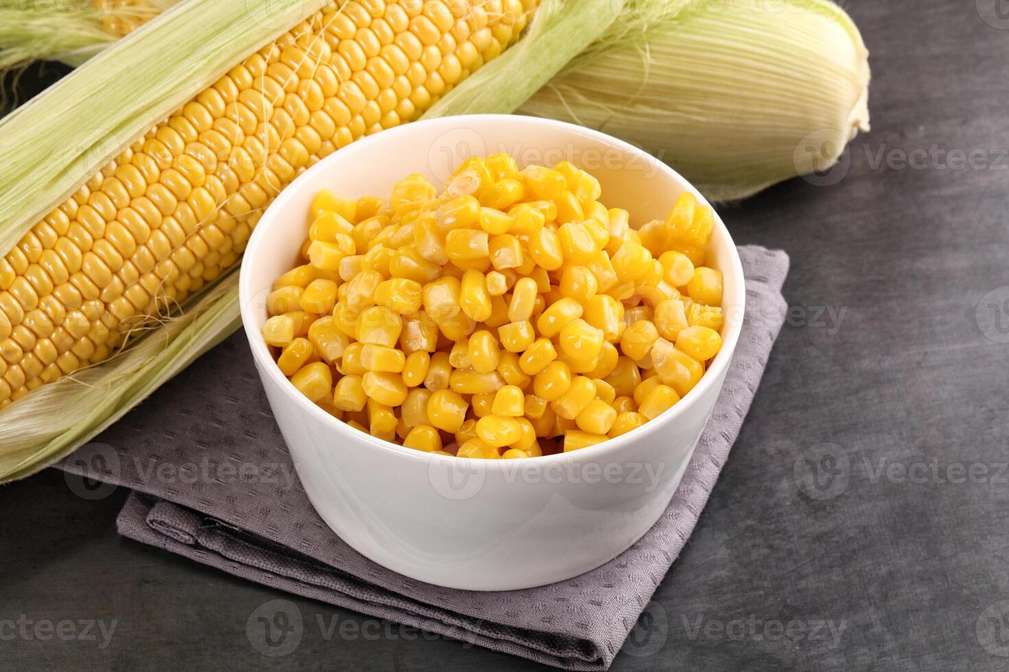 Canned sweet young corn grain photo