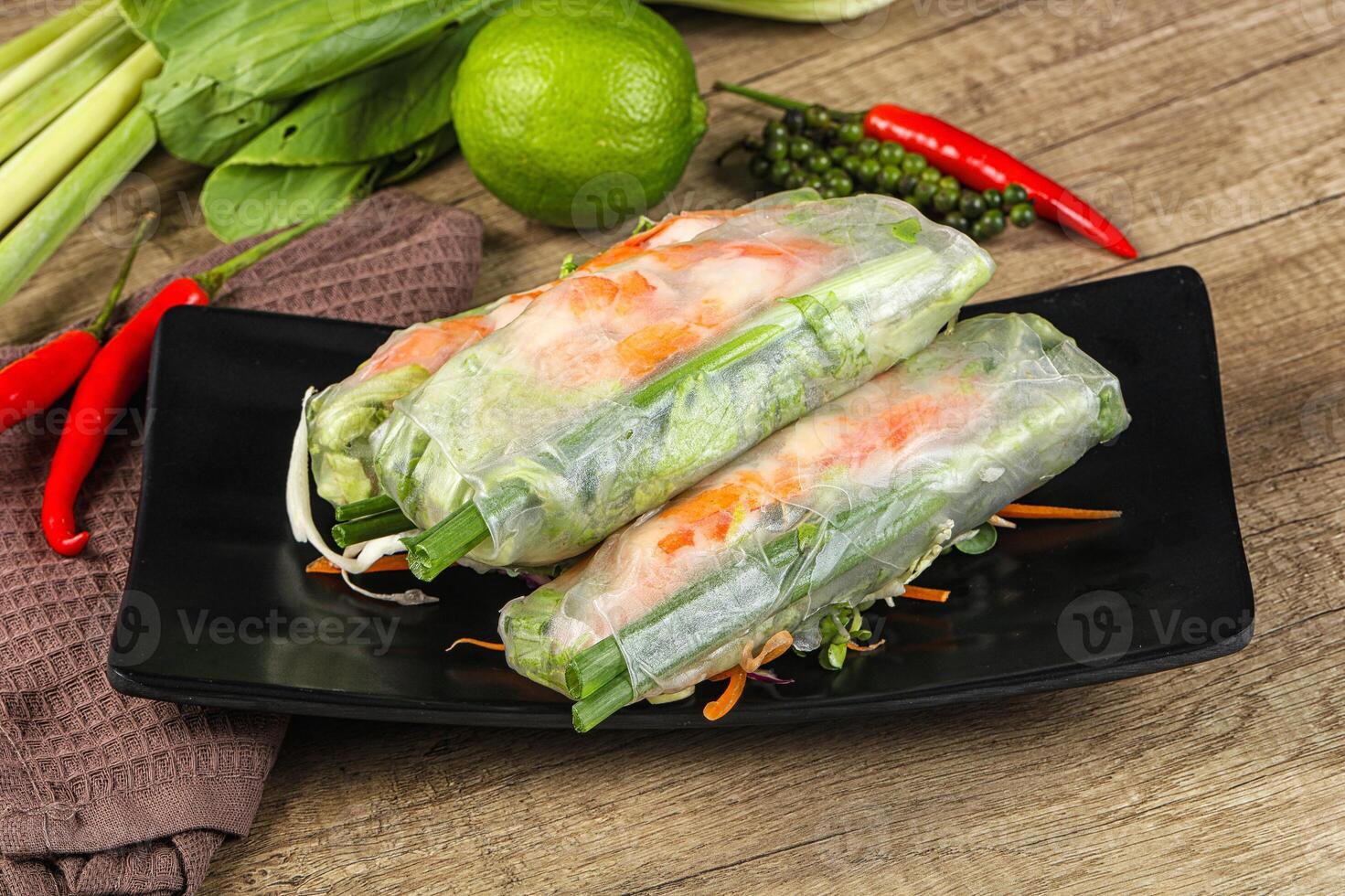 Vietnamese spring roll with prawn and salad photo