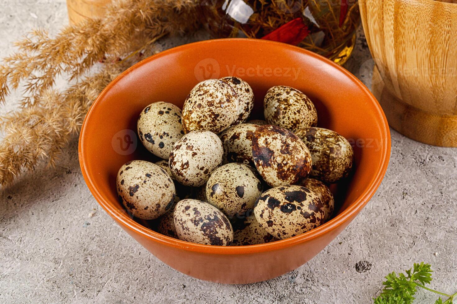Raw quail egg in the bowl photo