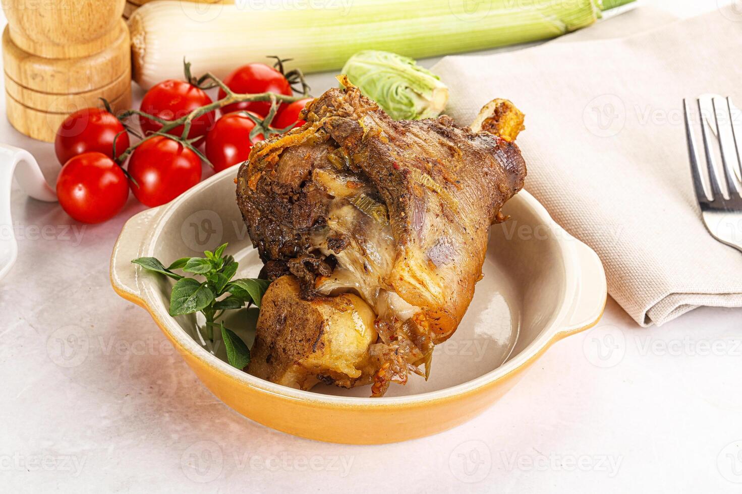 Baked Lamb shank with bone photo