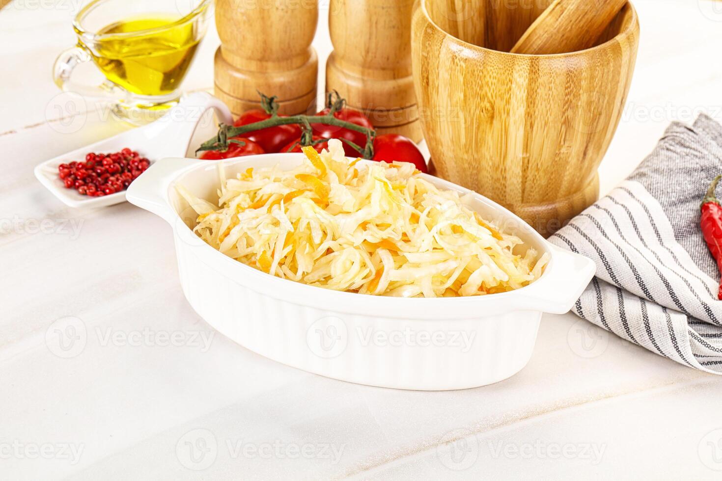 Homemade fermented cabbage Sauerkraut photo