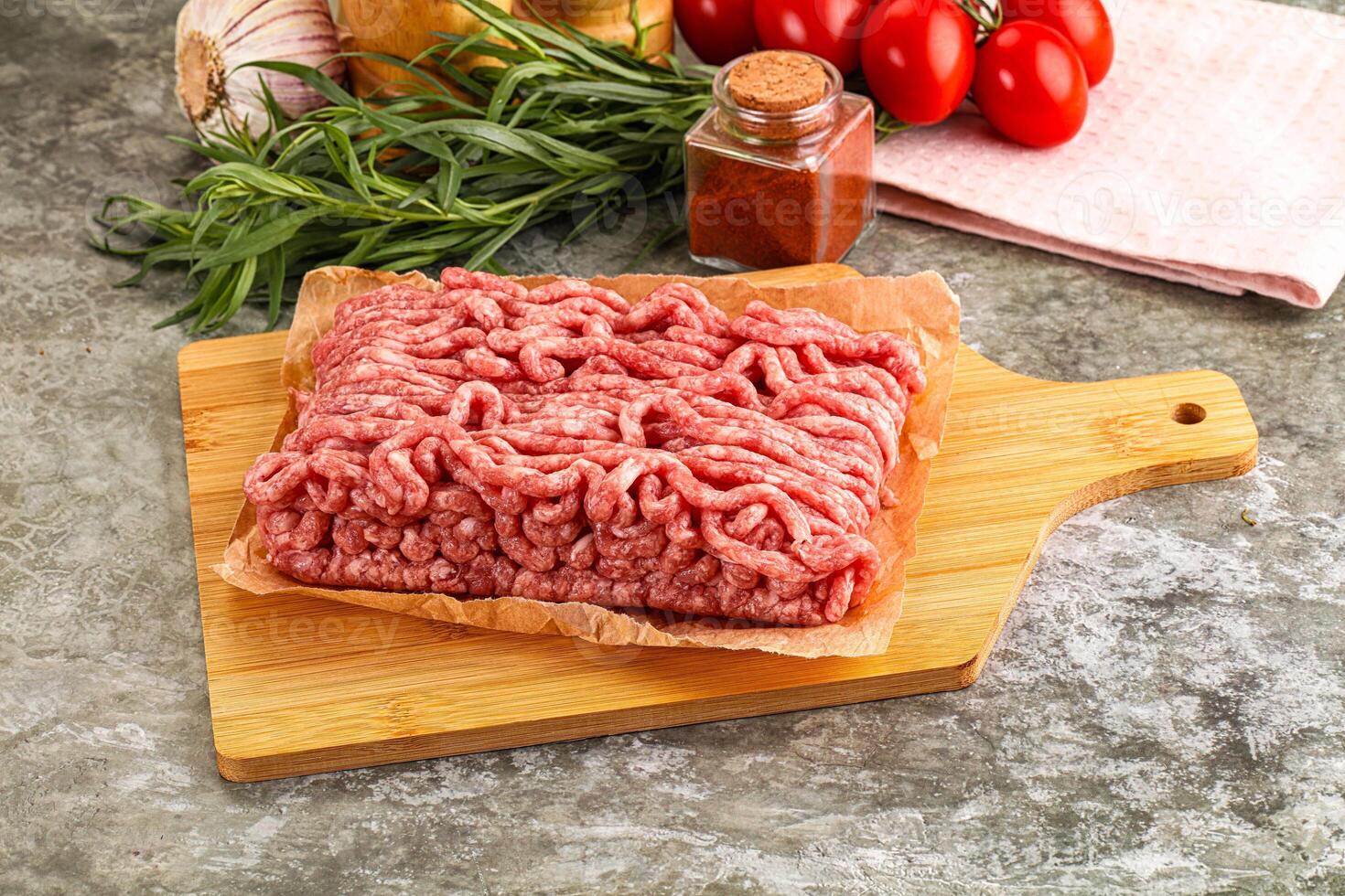 Raw uncooked red minced meat photo