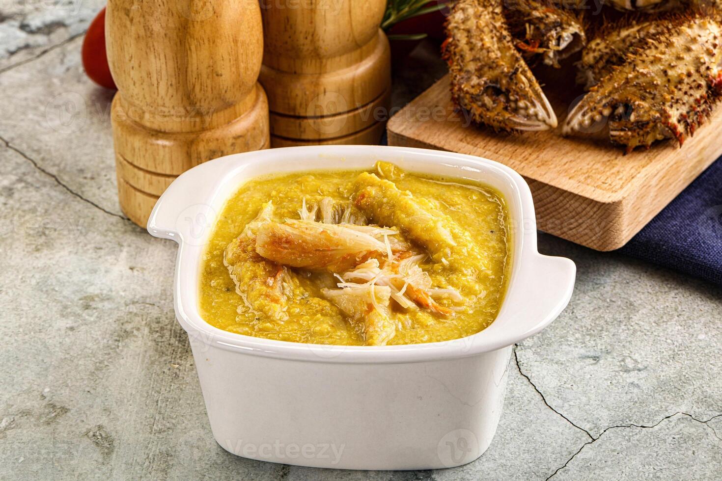 Corn cream soup with crab photo