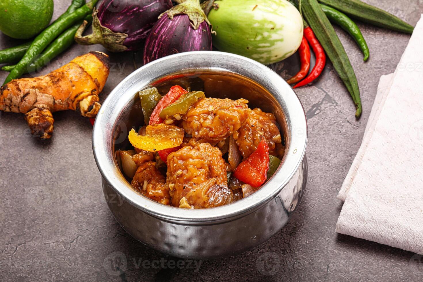 Chinese cuisine - prawn with chili sauce photo