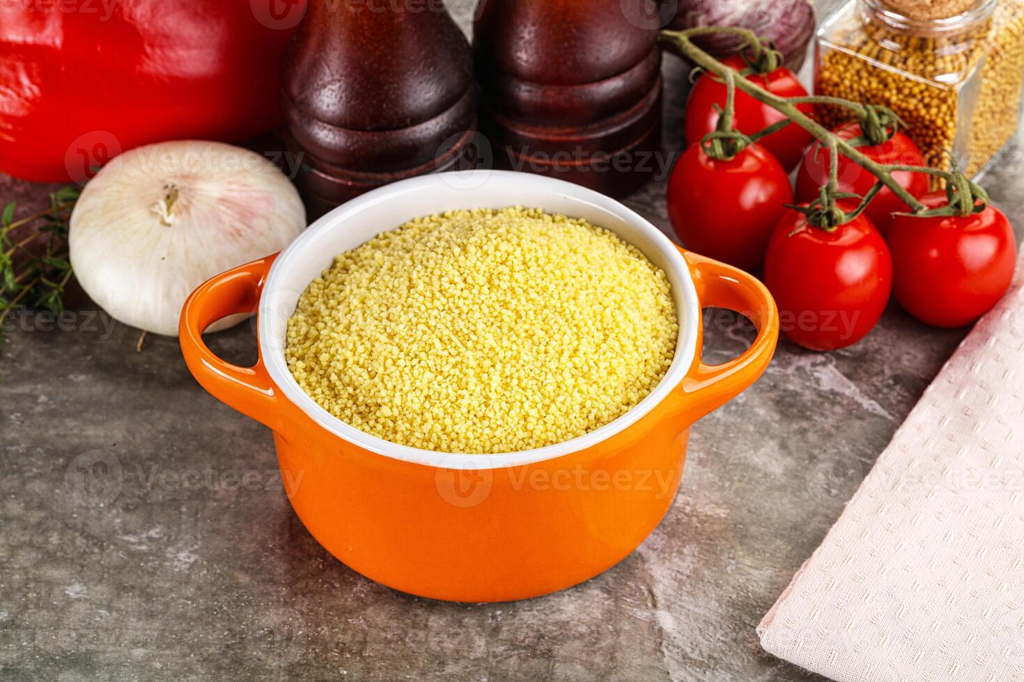 Raw dry wheat couscous grain photo