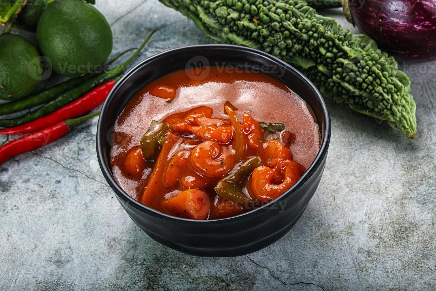 Thai red curry with prawn photo