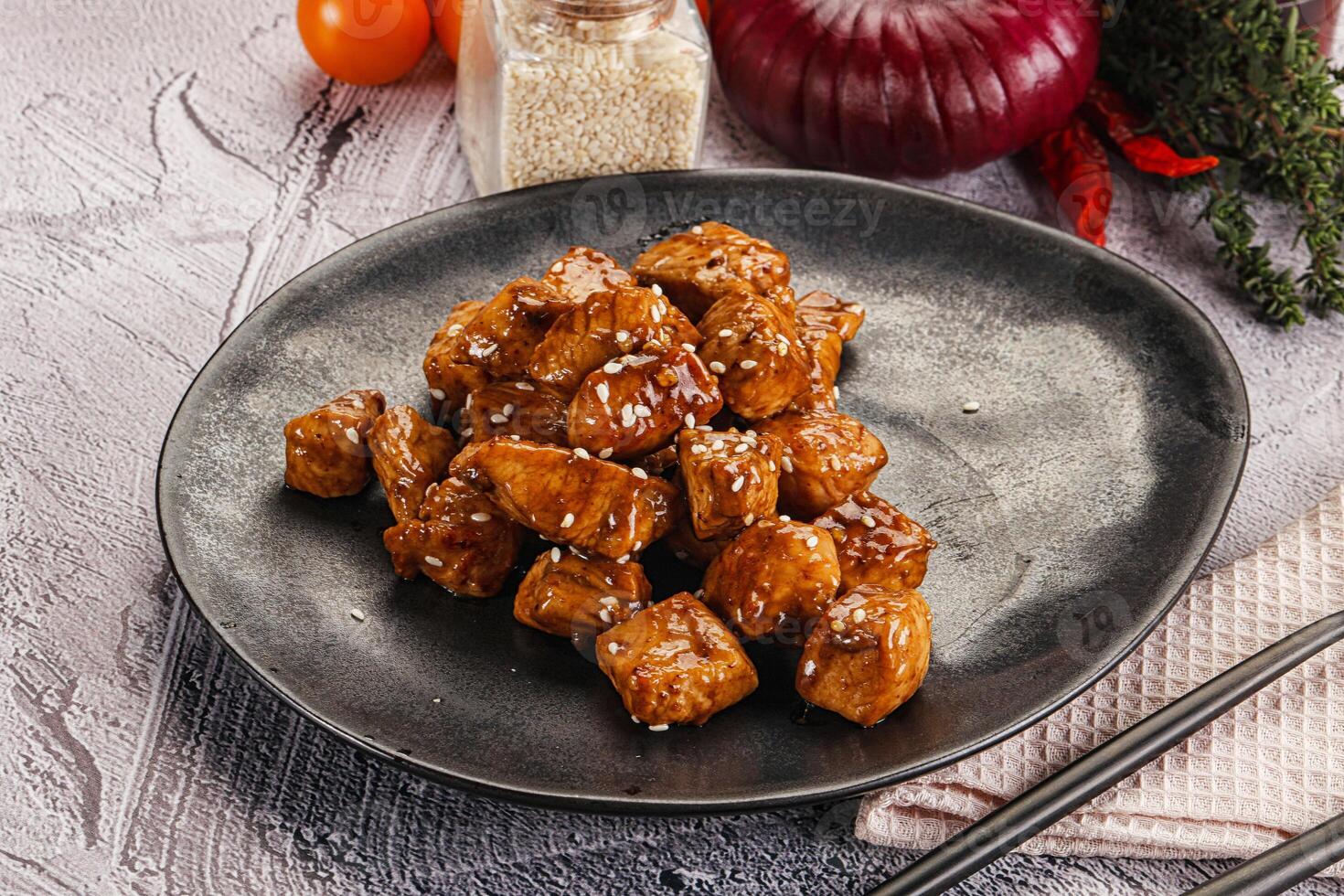 Chicken fillet with soya teriyaki sauce photo