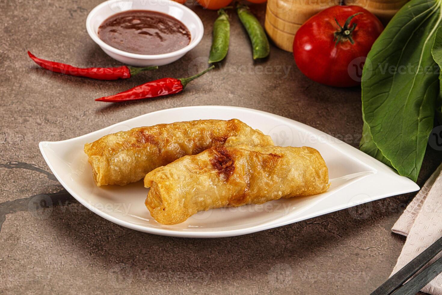 Vietnamese stuffed spring roll served sauce photo