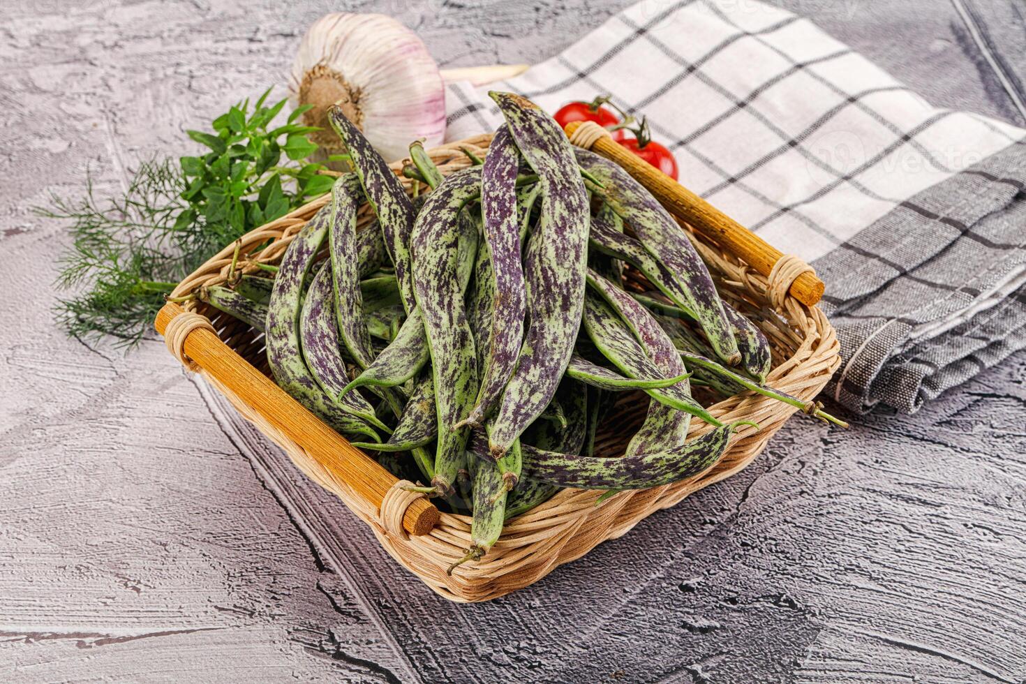 Fresh raw young green beans photo