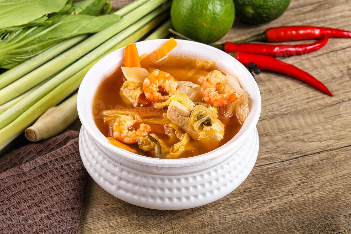 Korean kimchi soup with seafood photo