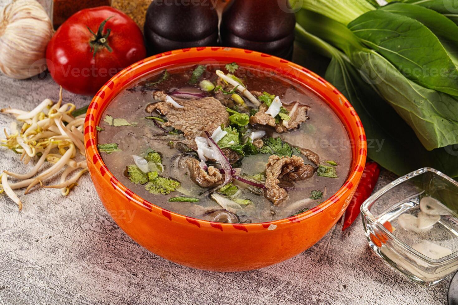 Vietnamese cuisine - Pho Bo soup with beef photo