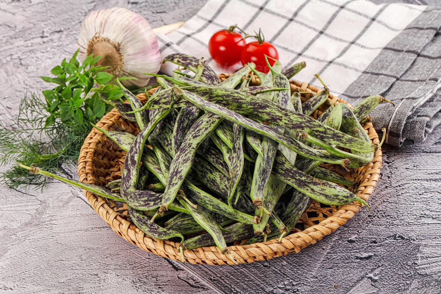 Fresh raw young green beans photo