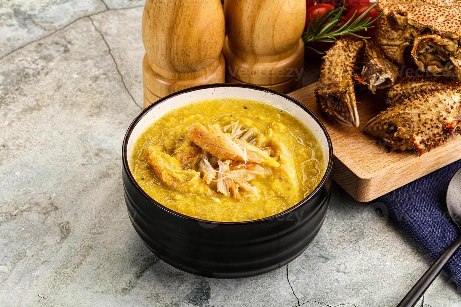 Corn cream soup with crab photo