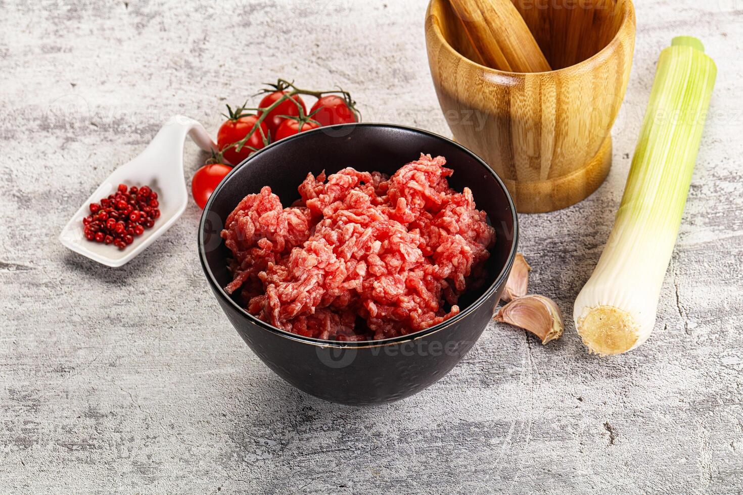 Minced beef meat in the bowl photo