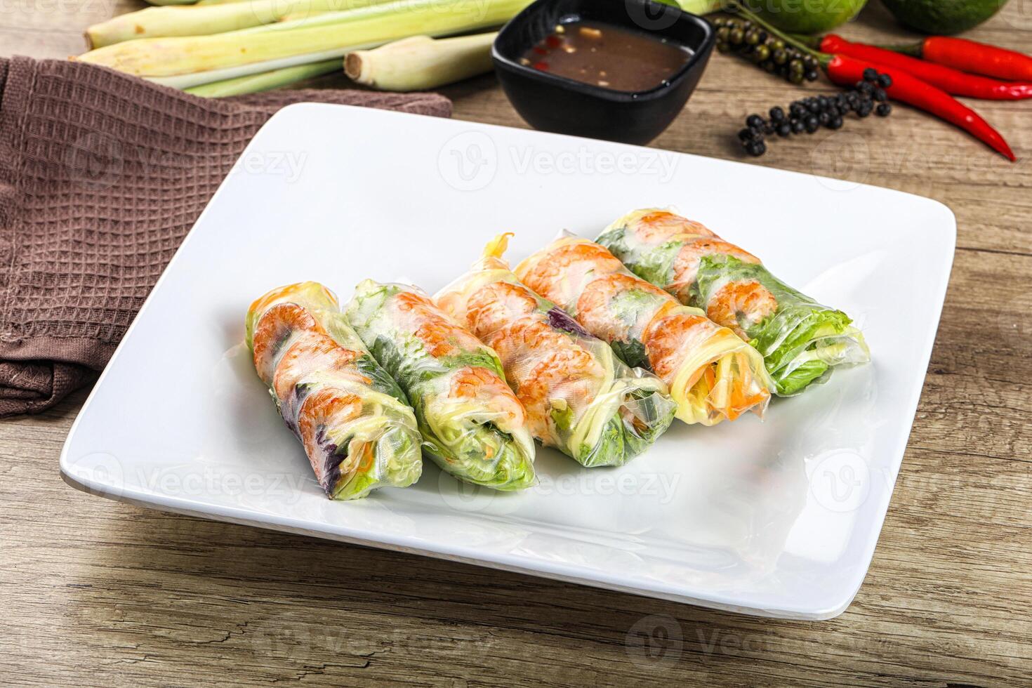 Vietnamese spring roll with prawn and mango photo