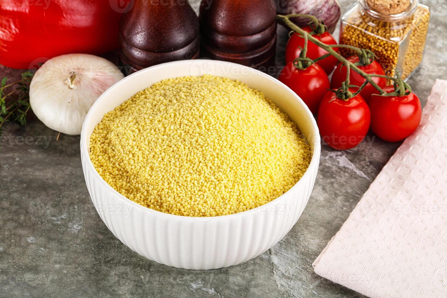 Raw dry wheat couscous grain photo