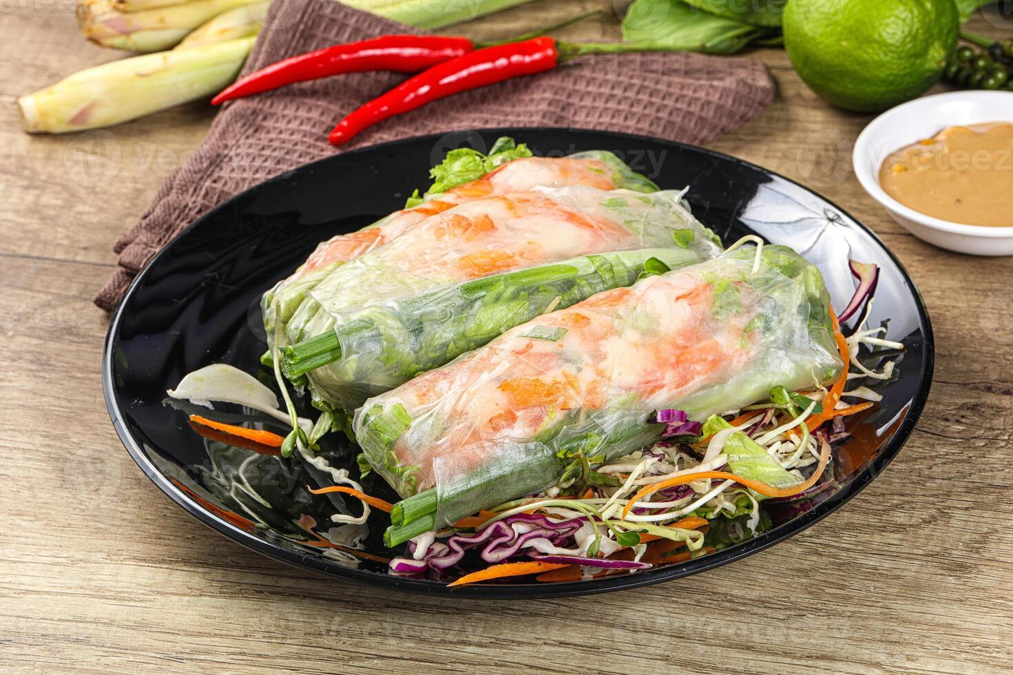 Vietnamese spring roll with prawn and salad photo