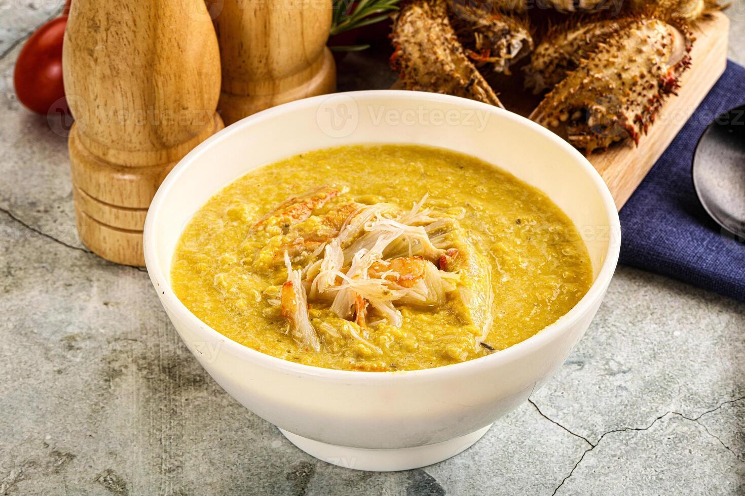 Corn cream soup with crab photo