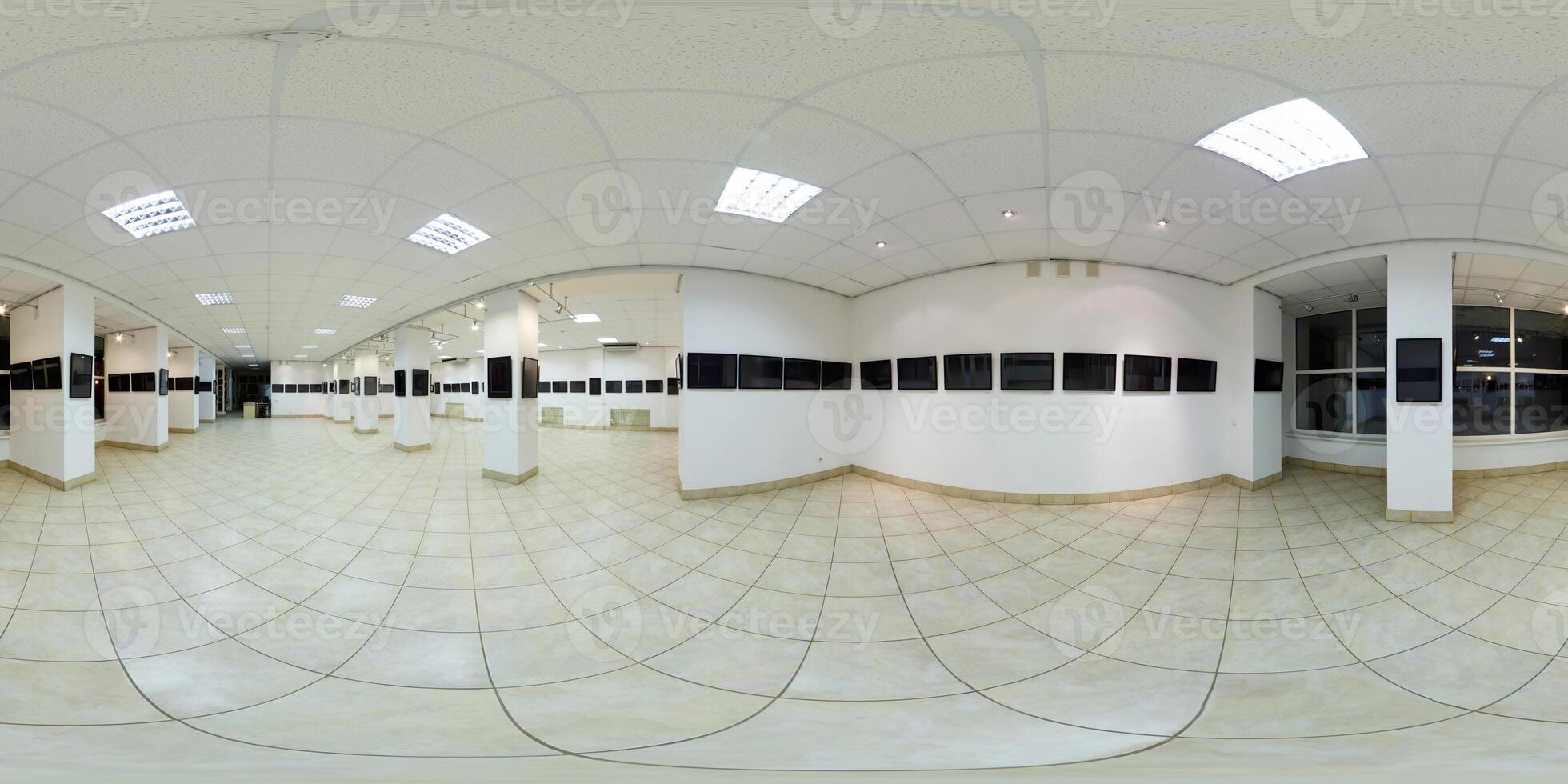 hdri 360 panorama in hall room of exhibition gallery with empty frames for paintings in equirectangular seamless spherical projection. can used to create virtual staging photo