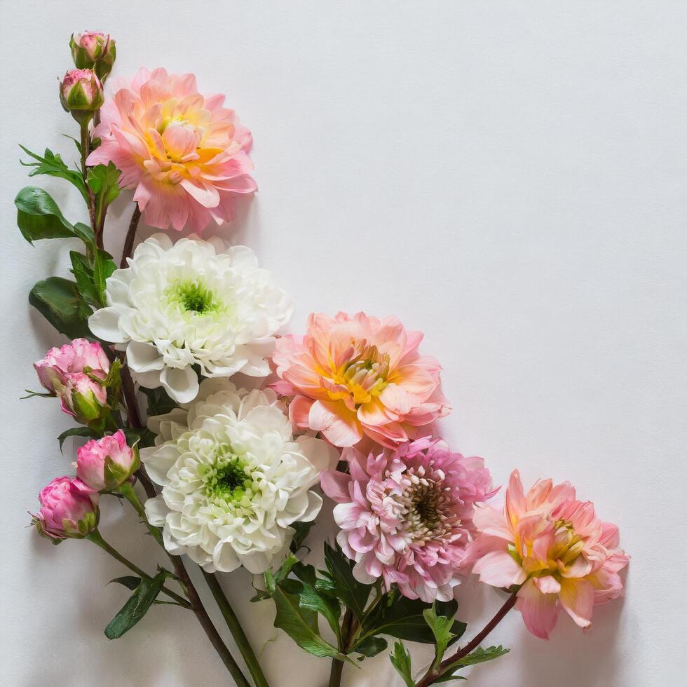 Floral corner frame, pastel colored botanical flowers for romantic wedding or valentiens designGenerated image photo