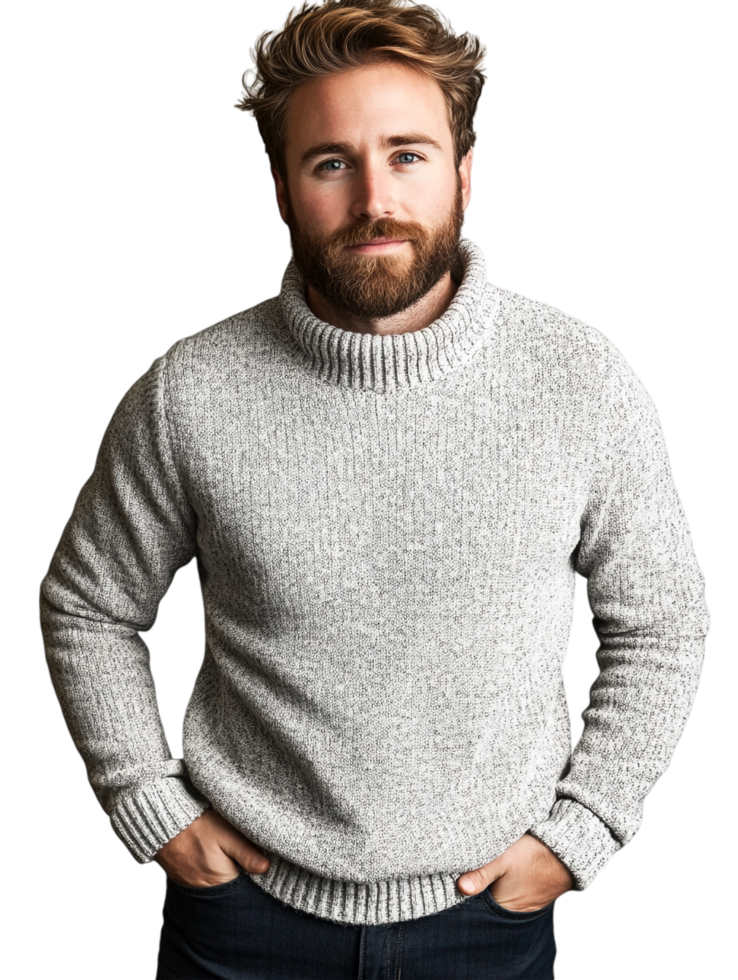 A bearded man in a sweater and jeans png