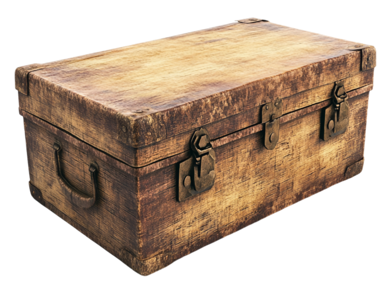 An old wooden trunk with handles on it png