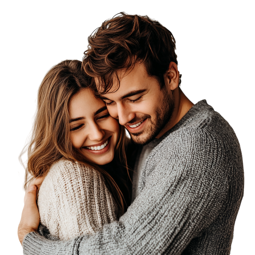 A man and woman are hugging each other png