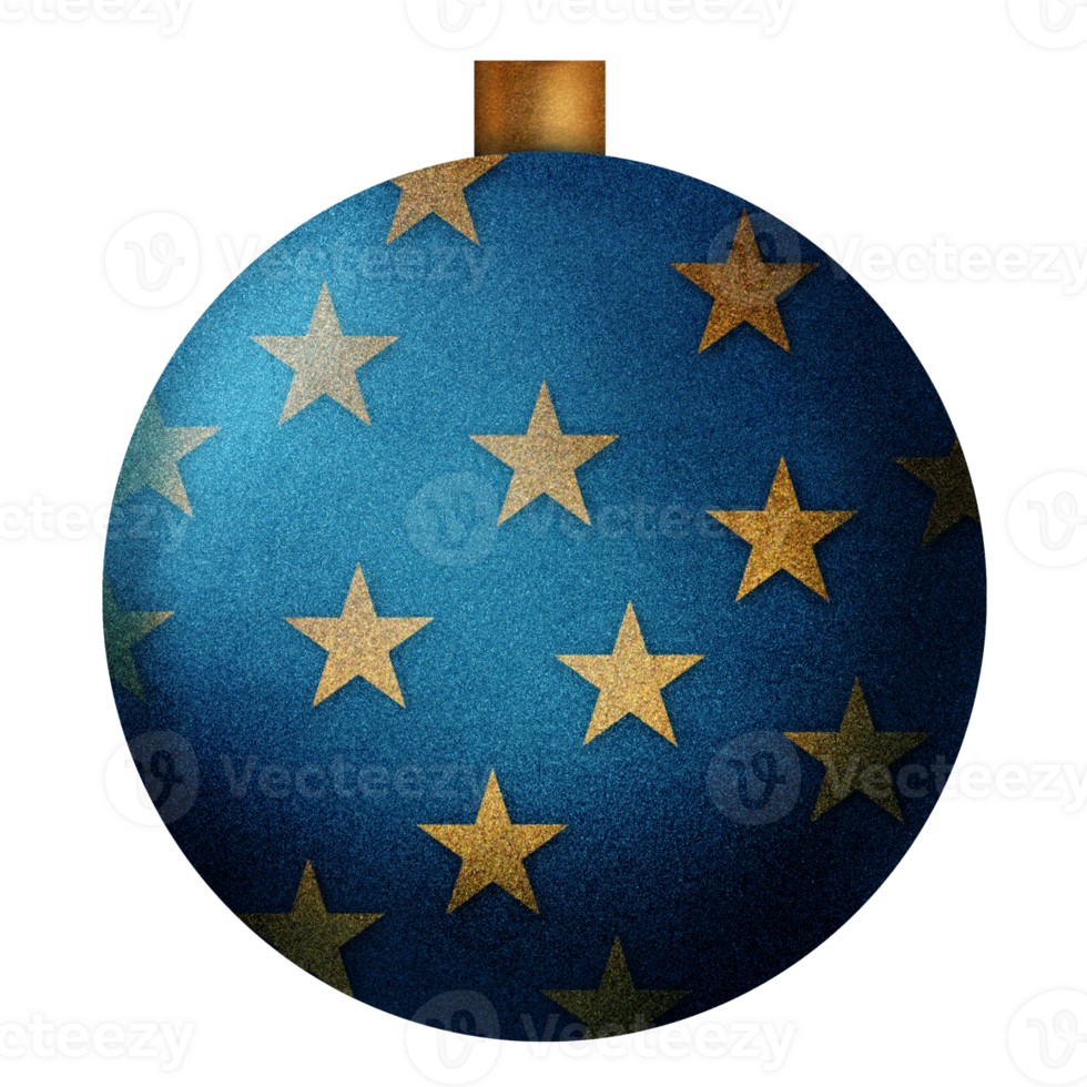 A blue christmas ball with gold stars on it png