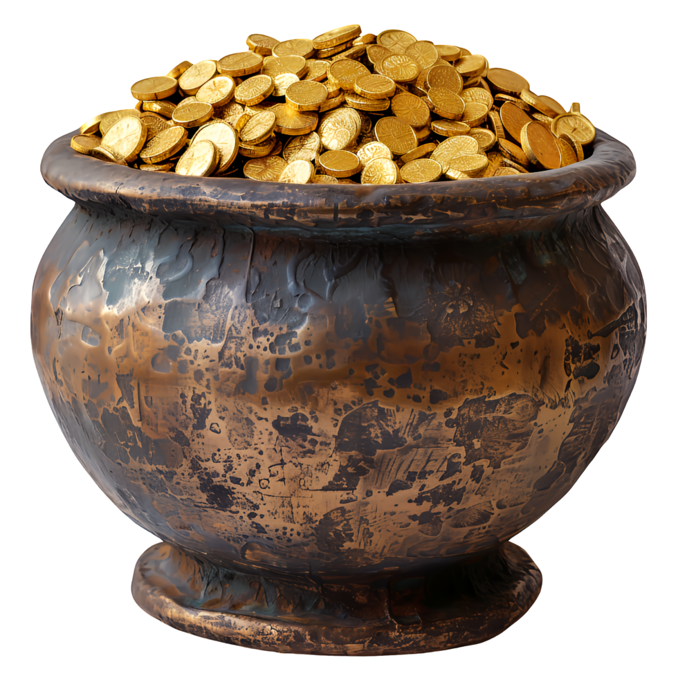 A large pot filled with gold coins png