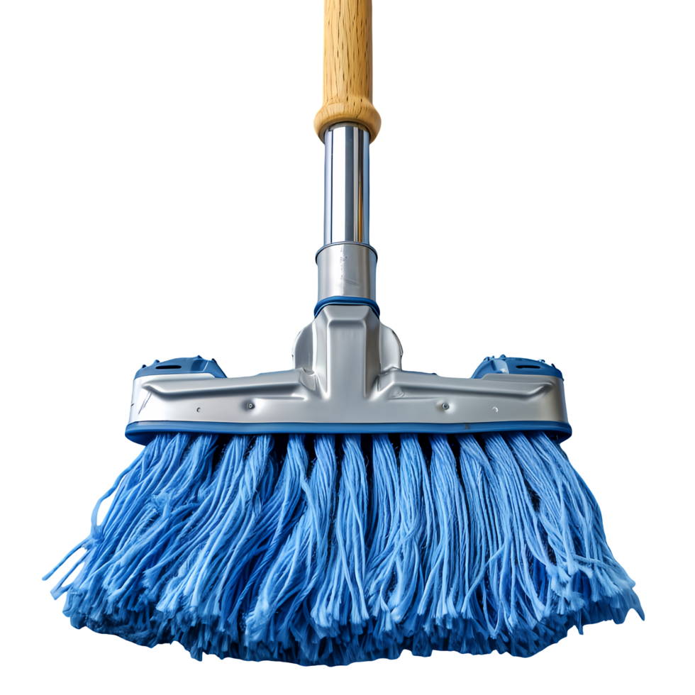 A blue mop with a wooden handle png