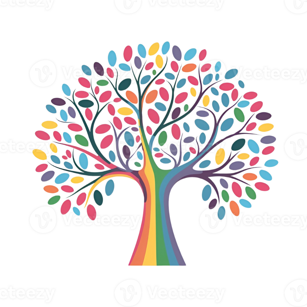 A rainbow tree with many leaves on it png