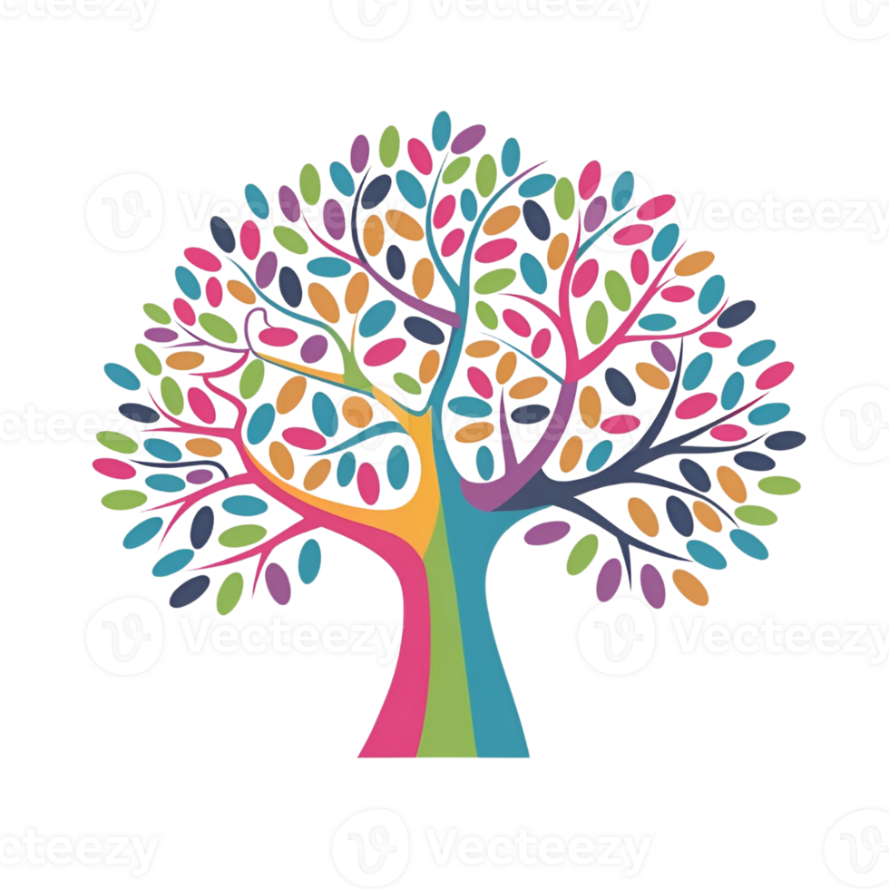 A colorful tree with leaves on it png