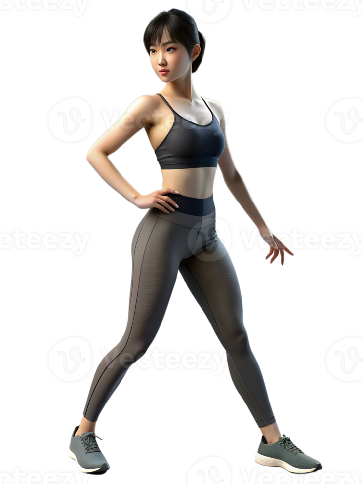 3d rendering style illustration, She stands in a pose with her hands on her hips png