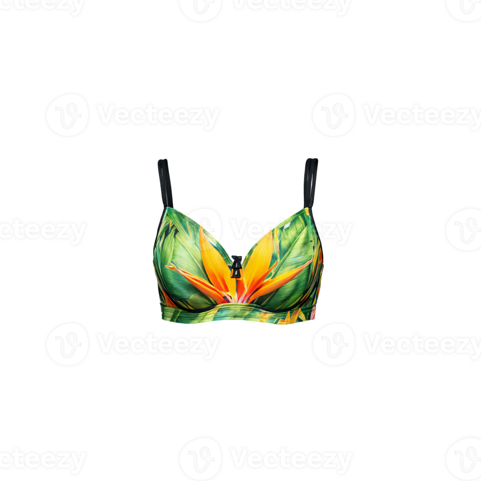 Tropical bird of paradise print bra soaring freely vibrant island brights exotic aviary png