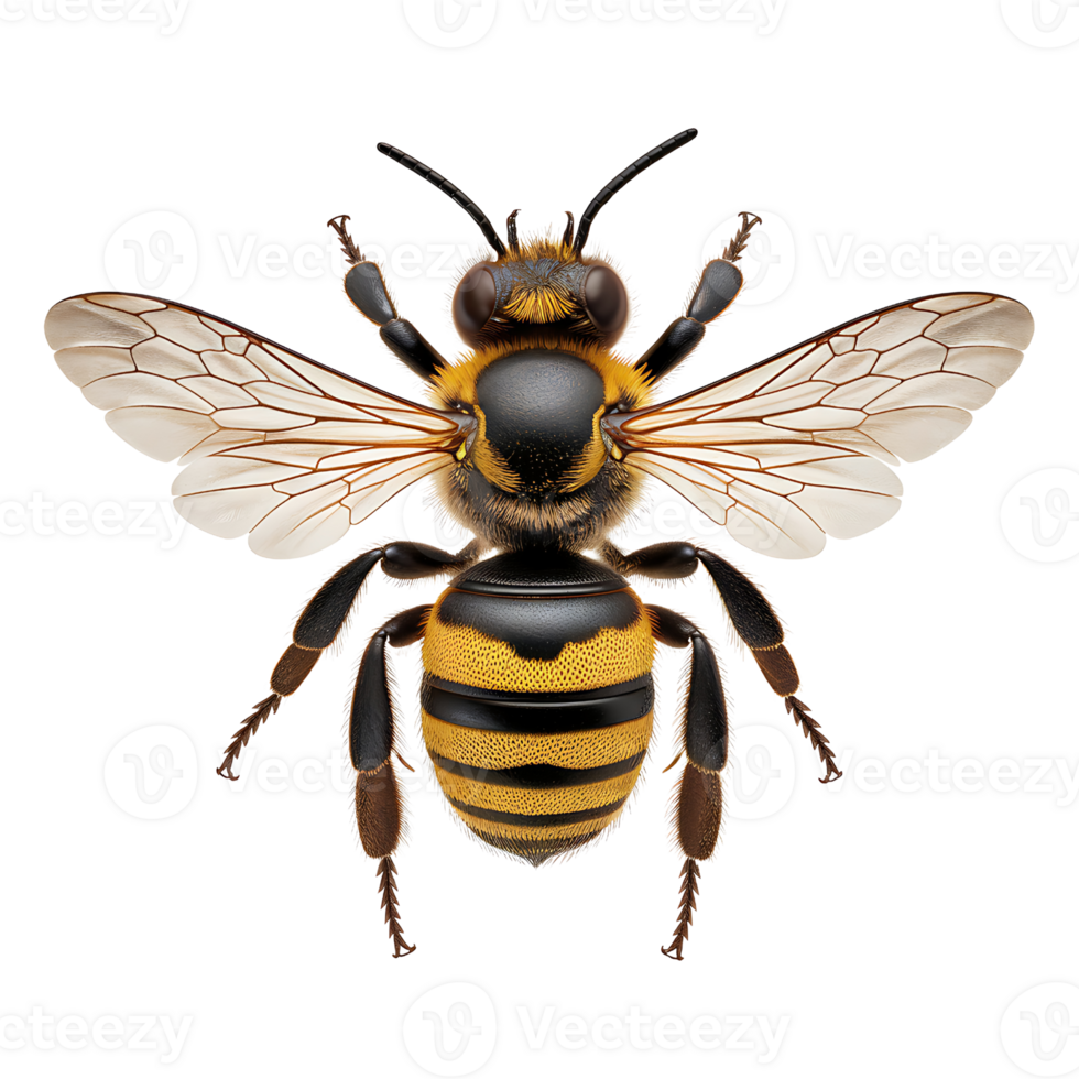 detailed view of a bee isolated on transparent background png