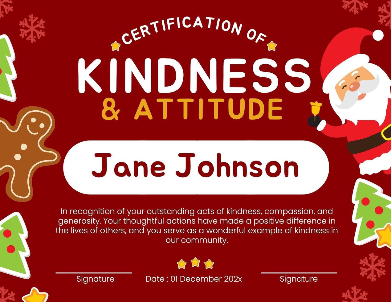 Kindness Attitude Certification for kids on Christmas Template