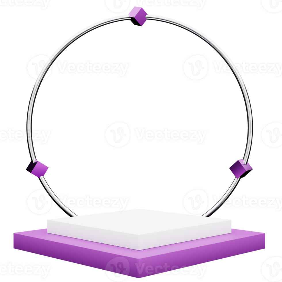 Purple Square Podium with Metal Ring 3D Illustration png