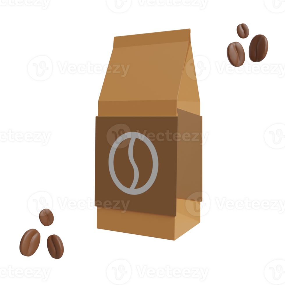 A brown paper bag with coffee beans and a coffee bean png