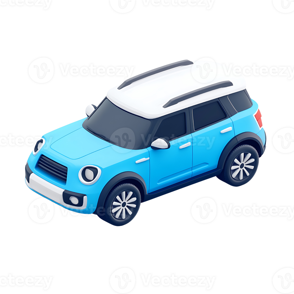 Minimalist Isometric Blue and White SUV Illustration png