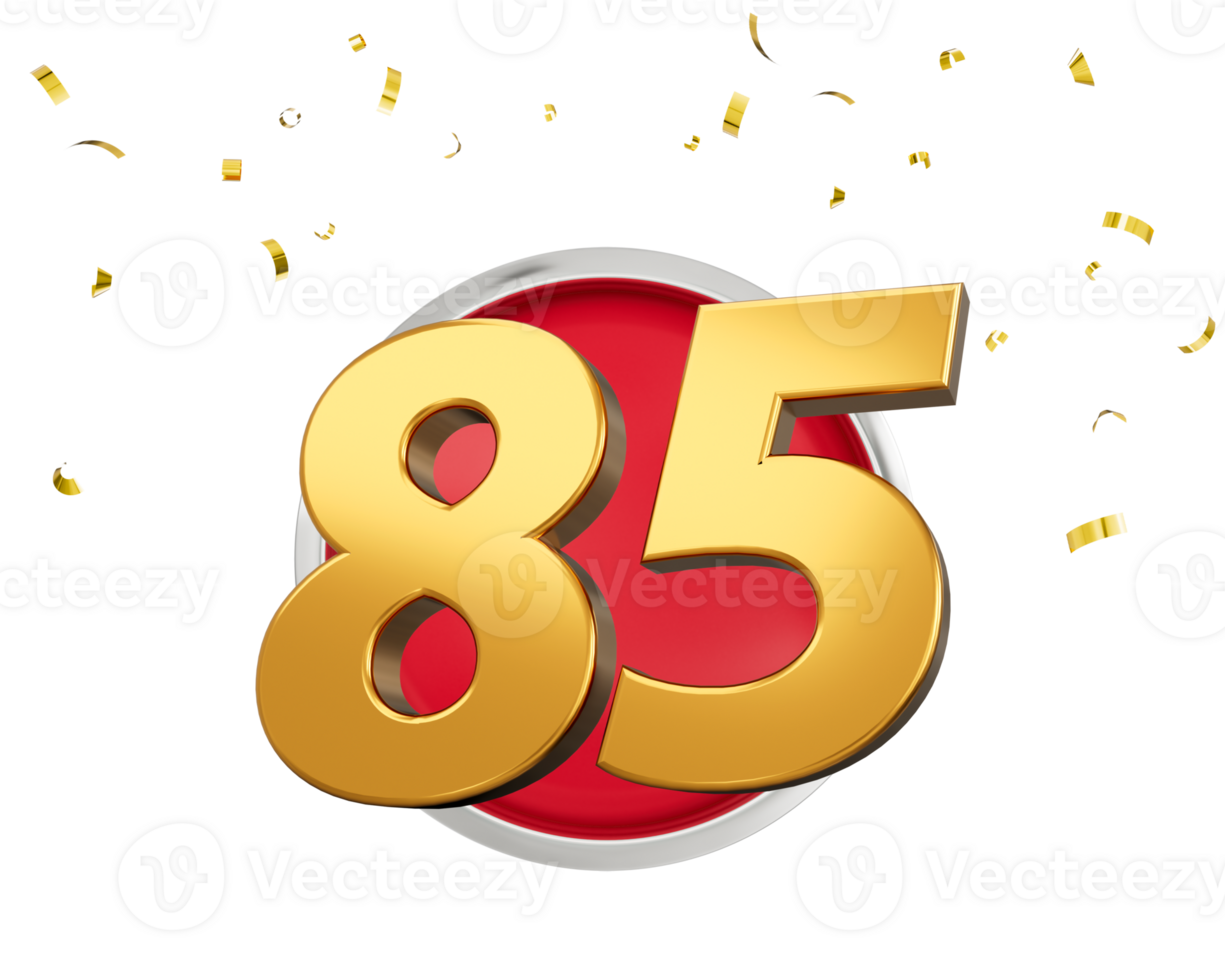 Gold Number 85 Gold Number Eighty Five On Rounded Red Icon, 3d illustration png